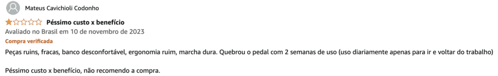 Diretrizes de Conteúdo review negativo bike